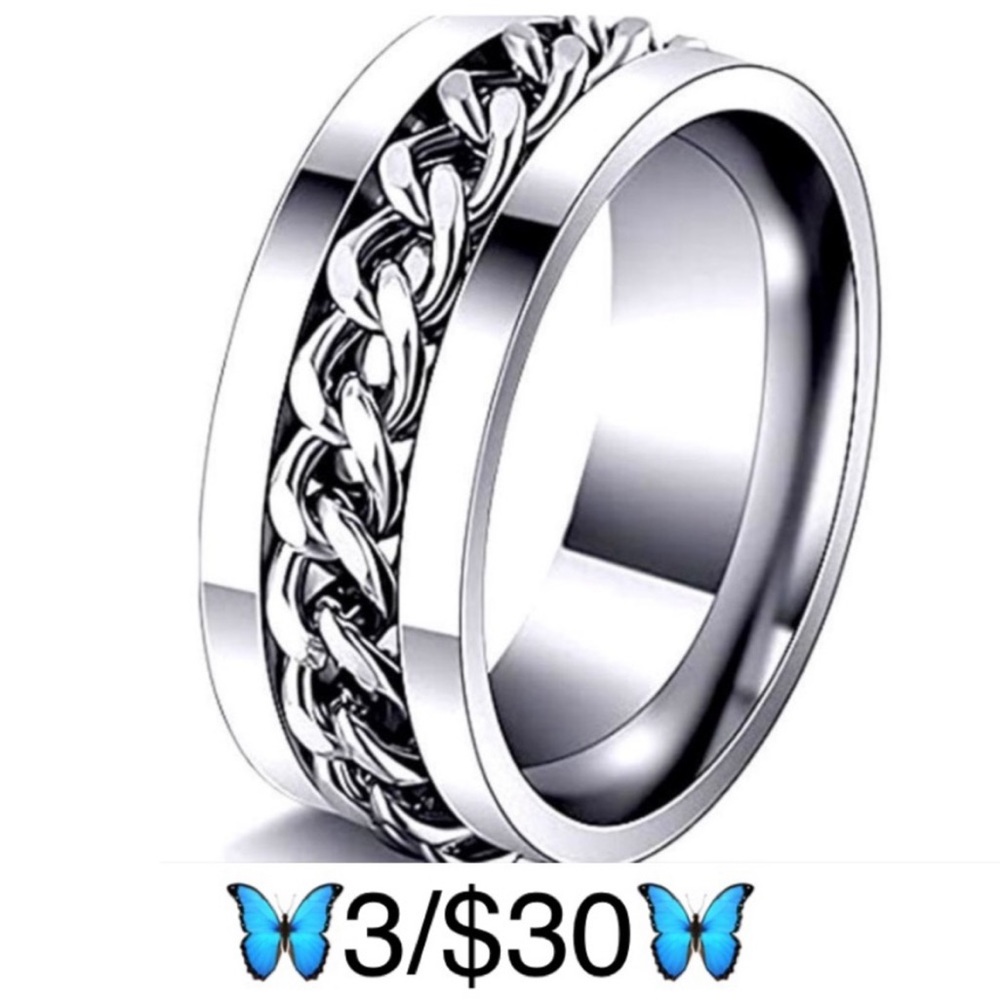 Stainless Steel Bottle Opener / Fidget Spinner Faux Chain Ring, unisex, size 8